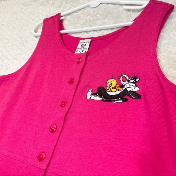 Warner Bros. Other - Warner Bros 1994 Looney Tunes Embroidered Pink Romper Girls Large 90s Kidcore